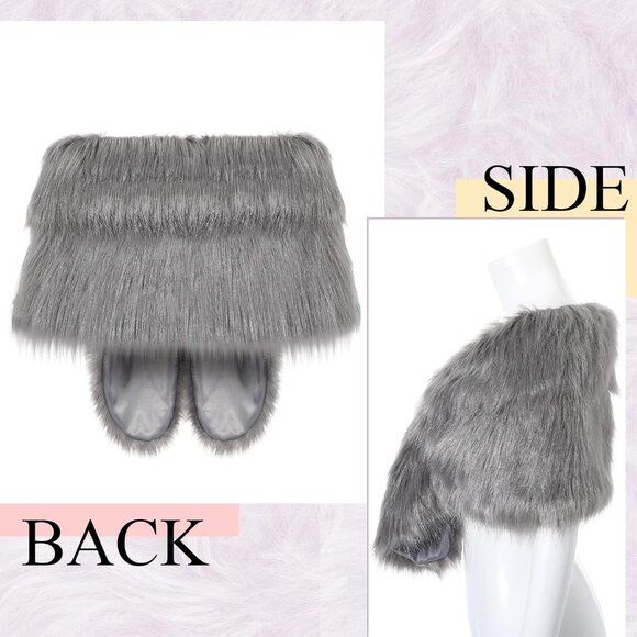 Faux Fur Shawl Wrap Stole Shrug Winter Bridal Wedding Scarf Wrap with Faux Pearl - Picture 3 of 7